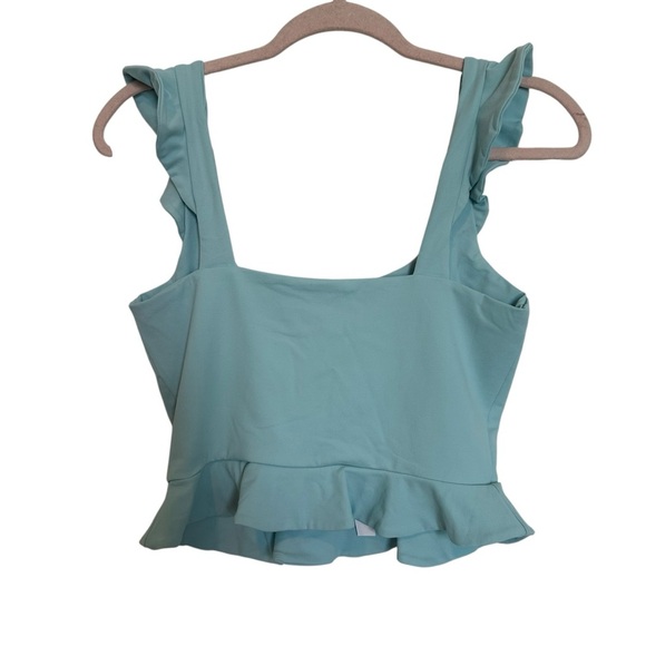 Susana Monaco wide strap crop tank top. Light Blue/teal. Ruffle Strap Size Med. - Picture 4 of 6